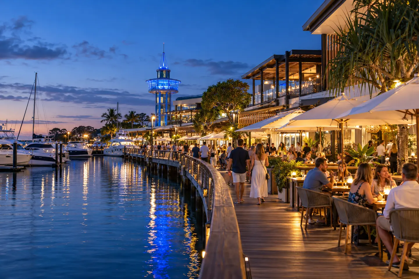 Restaurants and bars beside the marina at The Wharf Mooloolaba